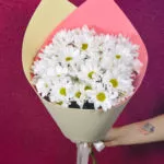 Букет из 5 ромашковидных хризантем в упаковке