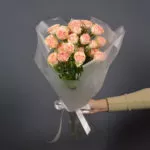 3 кустовые пионовидные розы в матовой упаковке